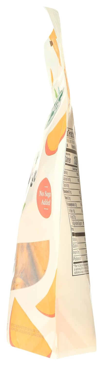 Organic dried mango slices in an 8-ounce package from 365 by Whole Foods Market, shown in a clear plastic bag.