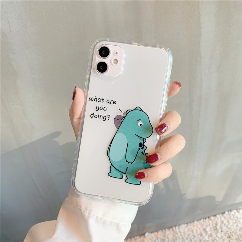 Transparent airbag anti-fall mobile phone case protective cover for cute couples, shown from the front