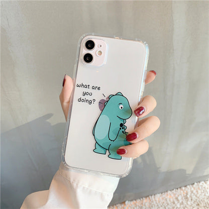 Transparent airbag anti-fall mobile phone case protective cover for cute couples, shown from the front