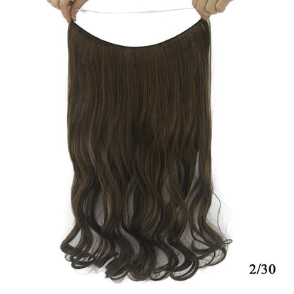 Invisible halo hair extension displayed on a neutral background, showing its lightweight, seamless design