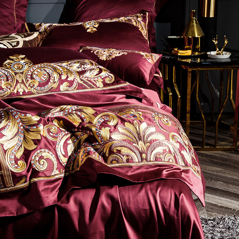 Embroidered Chinese cotton quilt cover bedding in a detailed traditional design