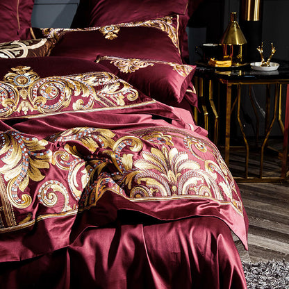 Embroidered Chinese cotton quilt cover bedding in a detailed traditional design