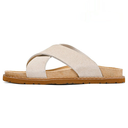 Men's high-end non-slip thick-soled slide sandals, side view of black open-toe footwear