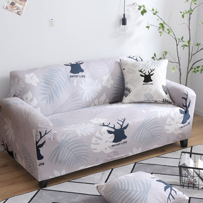 Printed sofa cushion cover in colorful pattern, shown from the front