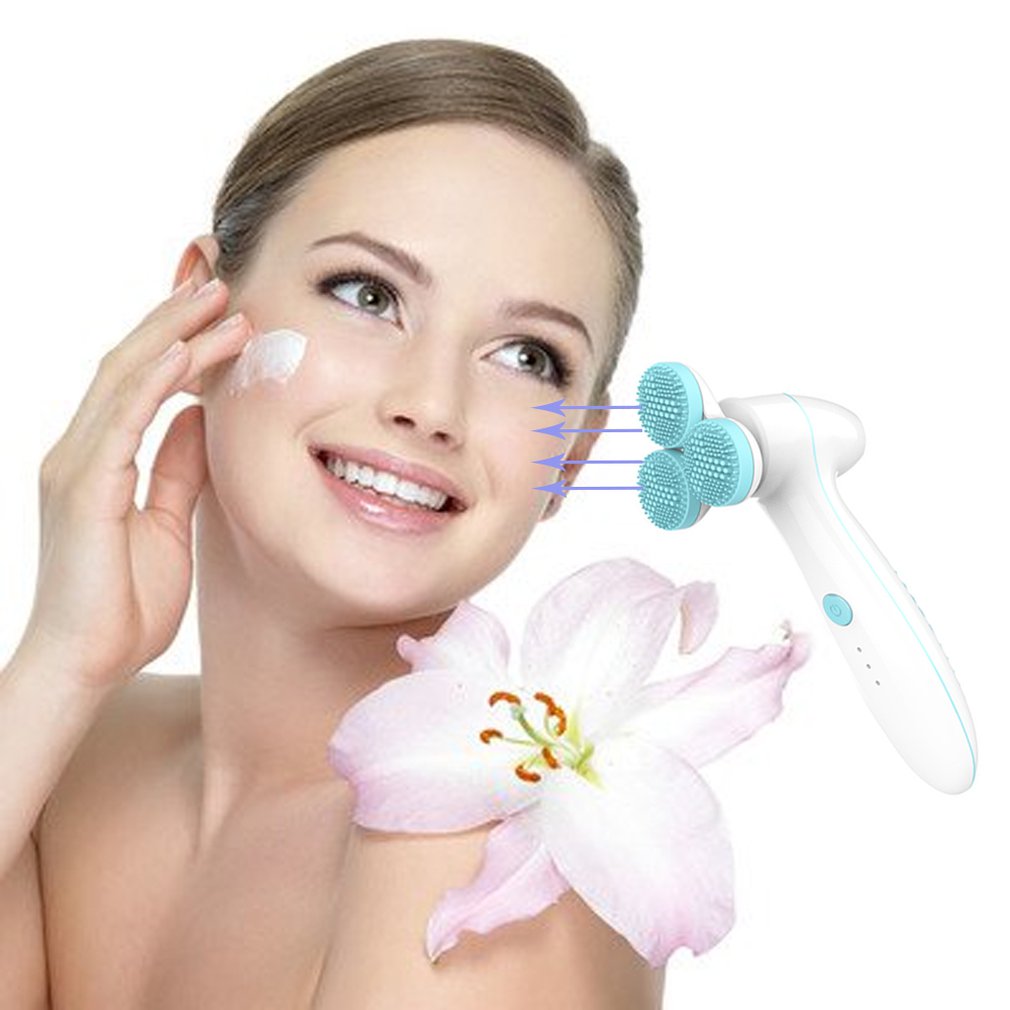 Three round 3D silicone cleansing instruments in a compact, textured design