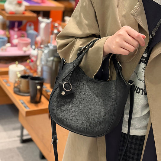 Top-grain cowhide genuine leather tote bag for women, versatile hand-grain design in a compact size