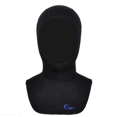 Black winter swimming diving hood for cold-water snorkeling, close-up product view