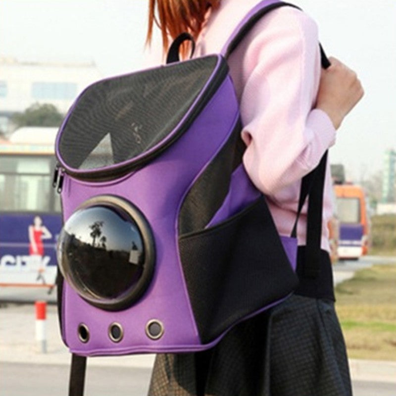 Cat&Dog astronaut capsule backpack with space-themed design and clear bubble window