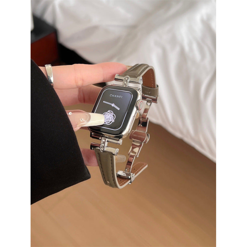 Diamond-embellished leather watch strap by My Store, featuring sparkling accents and a refined leather finish