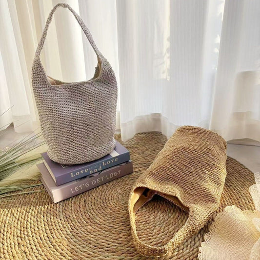 Handwoven large-capacity vacation and commute woven tote bag with spacious interior and sturdy handles