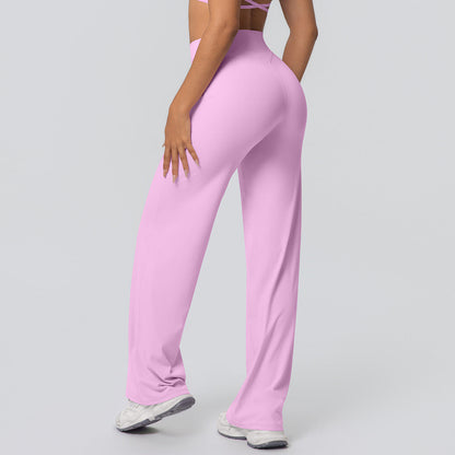 Casual high-waisted loose-fit solid-color yoga pants with hip-hugging fit