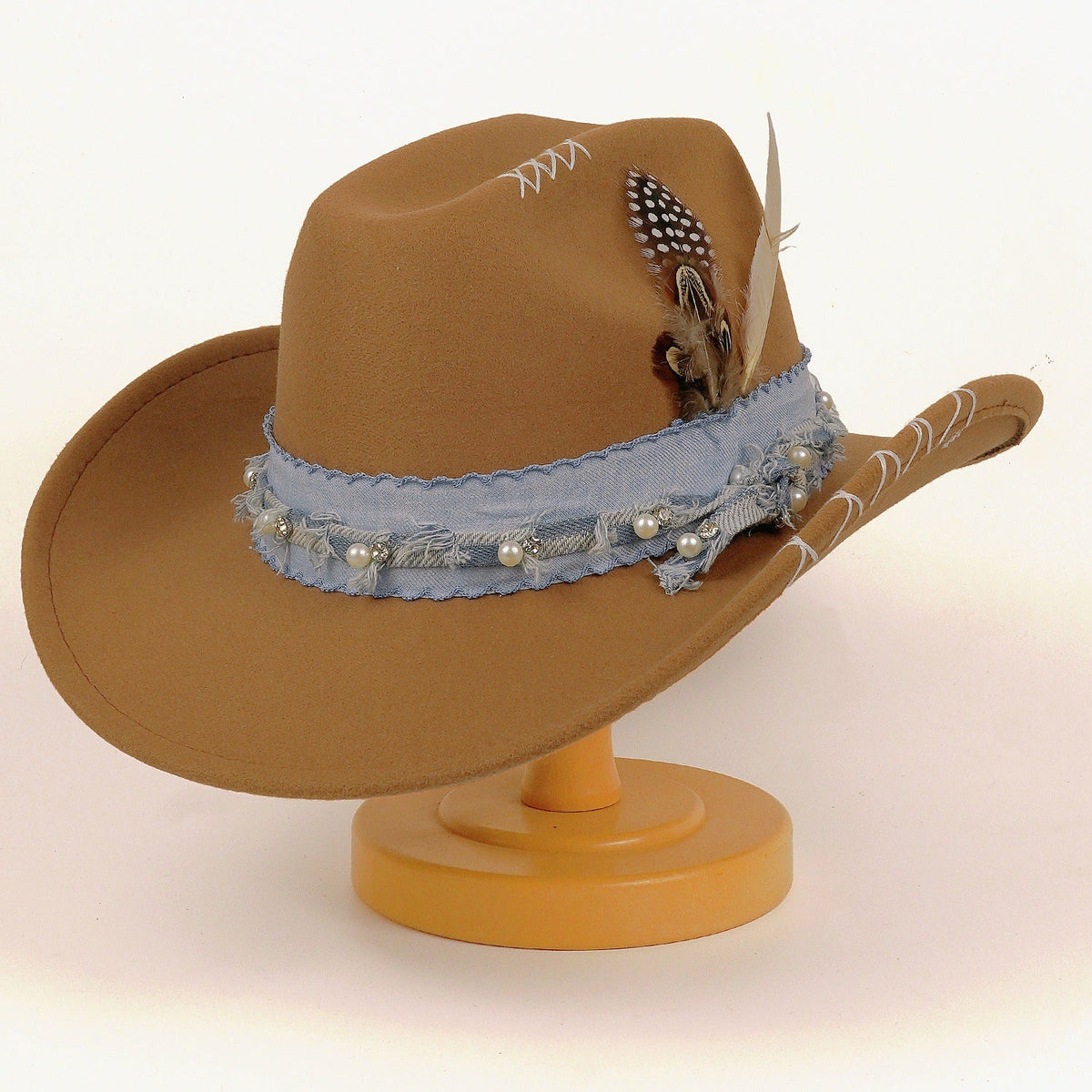 Western cowboy vintage jazz felt hat with a classic structured crown and wide brim