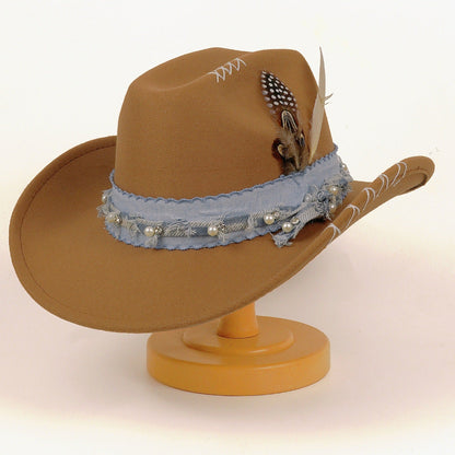 Western cowboy vintage jazz felt hat with a classic structured crown and wide brim