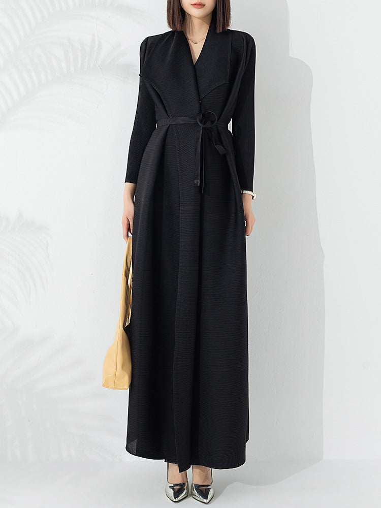 Graceful and fashionable long trench coat for women in a classic tailored design