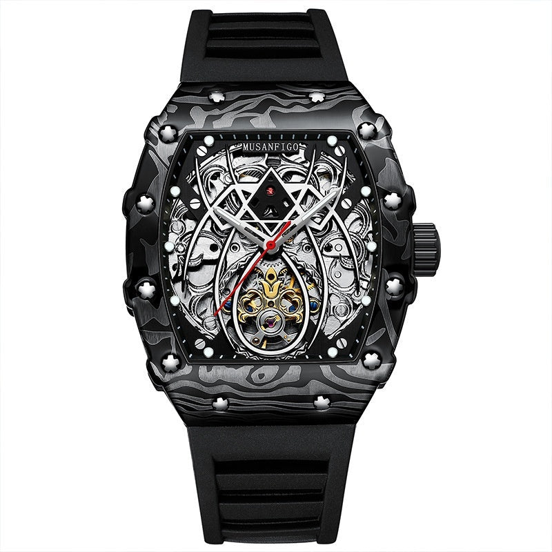 Barrel-shaped Fully Automatic Mechanical Luminous New Sports Fashion Mens Hollow-out Watch