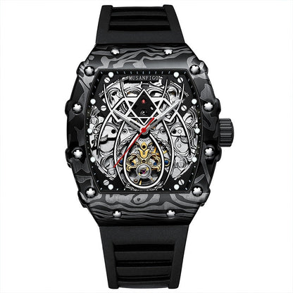 Barrel-shaped Fully Automatic Mechanical Luminous New Sports Fashion Mens Hollow-out Watch