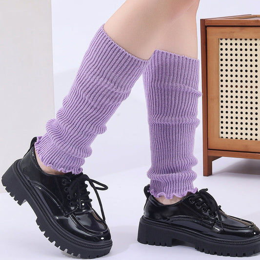 Neon ribbed knitted long leg warmer socks for women and girls, Harajuku Japanese Lolita winter boot gaiters