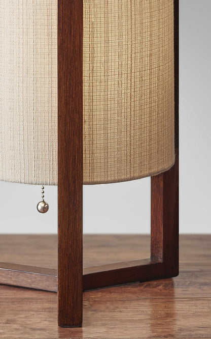 17" Brown Solid Wood Bedside Table Lamp With Natural Cylinder Shade