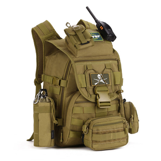 Outdoor backpack by My Store shown from the side with adjustable shoulder straps and multiple zippered compartments
