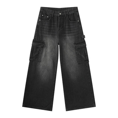 Bleached wide-leg multi-pocket straight-leg casual work pants by My Store