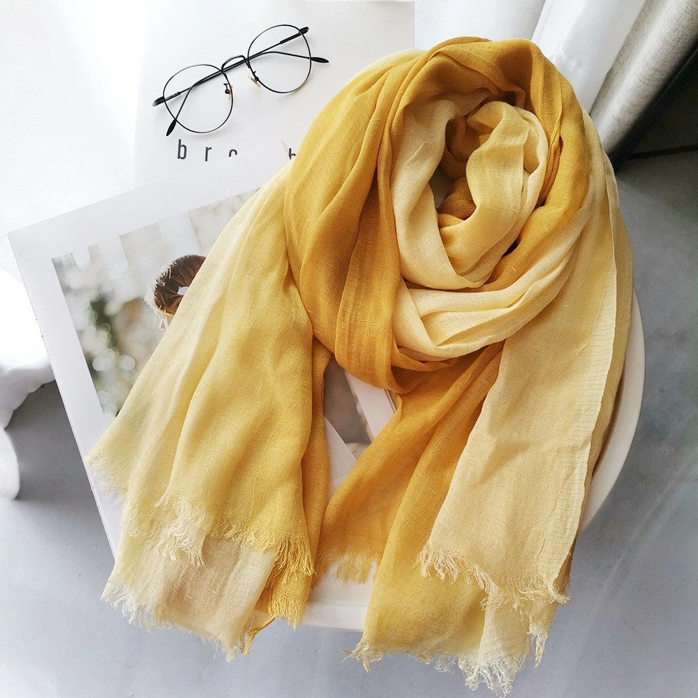Large soft warm cotton scarf with tassel trim in a lightweight woven design