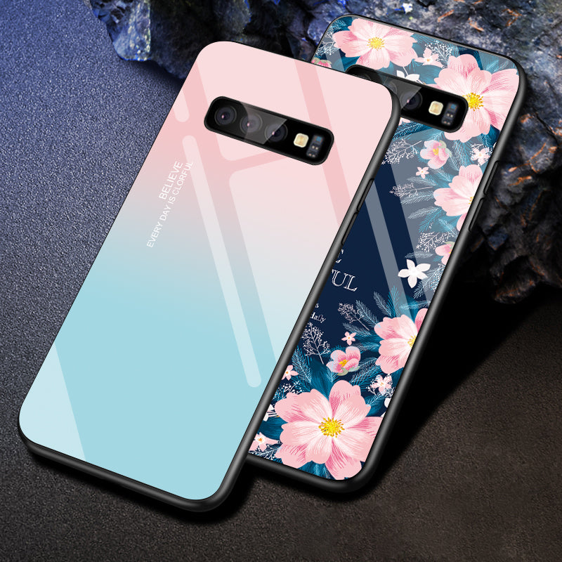 Stained glass phone case with colorful mosaic design and glossy finish