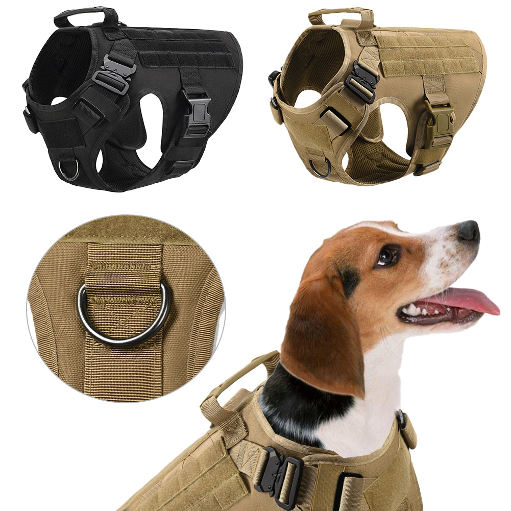 Military tactical dog harness for German Shepherd, adjustable pet dog back harness in durable black design