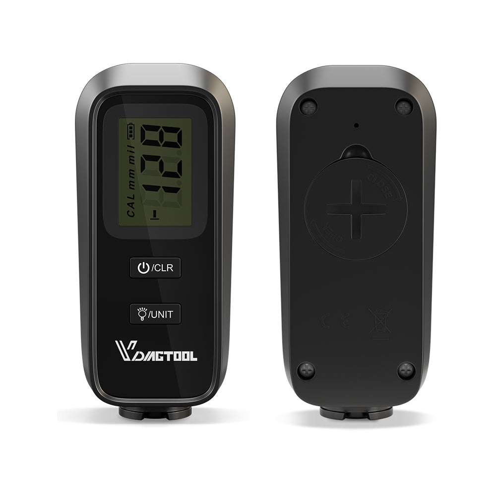 Automotive paint coating thickness gauge for measuring vehicle paint layers, portable handheld design