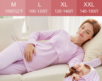 Thermal underwear set in neutral fabric, front view showing long-sleeve top and matching bottoms