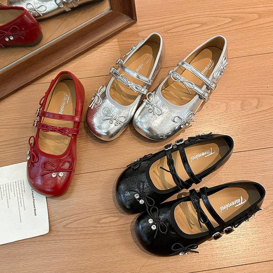 Korean women's ballet flats with double buckle Mary Jane straps, comfortable office-ready spring summer shoes