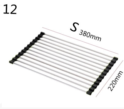 Folding stainless steel kitchen sink drain rack, compact over-sink drying rack with expandable design