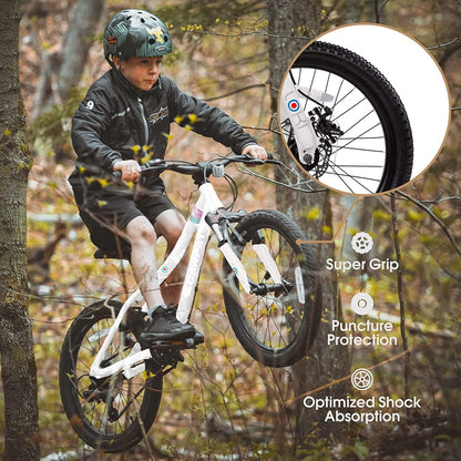 20-inch GBruno Store kids mountain bike with 7-speed gears and front suspension, featuring a sturdy frame and colorful design.