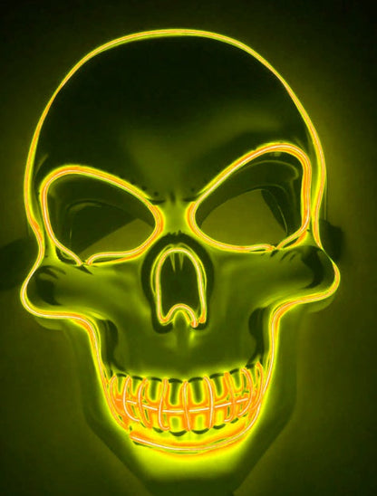 Halloween skeleton mask with LED glow and scary skull design, front view