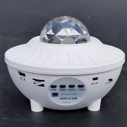 LED Bluetooth music projector light displaying colorful ambient lighting and starry projections
