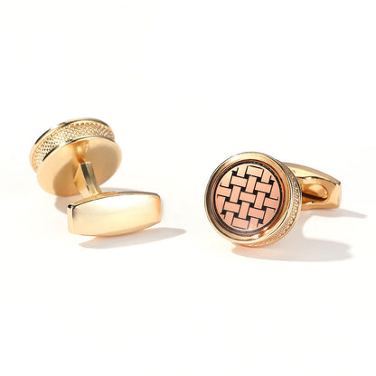 Men's fashion cufflinks with yellow patterned round design