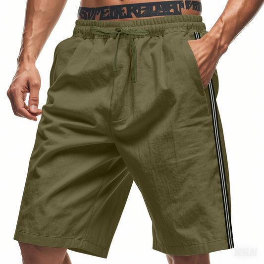 Men's breathable striped beach shorts, casual cropped outdoor sports trousers