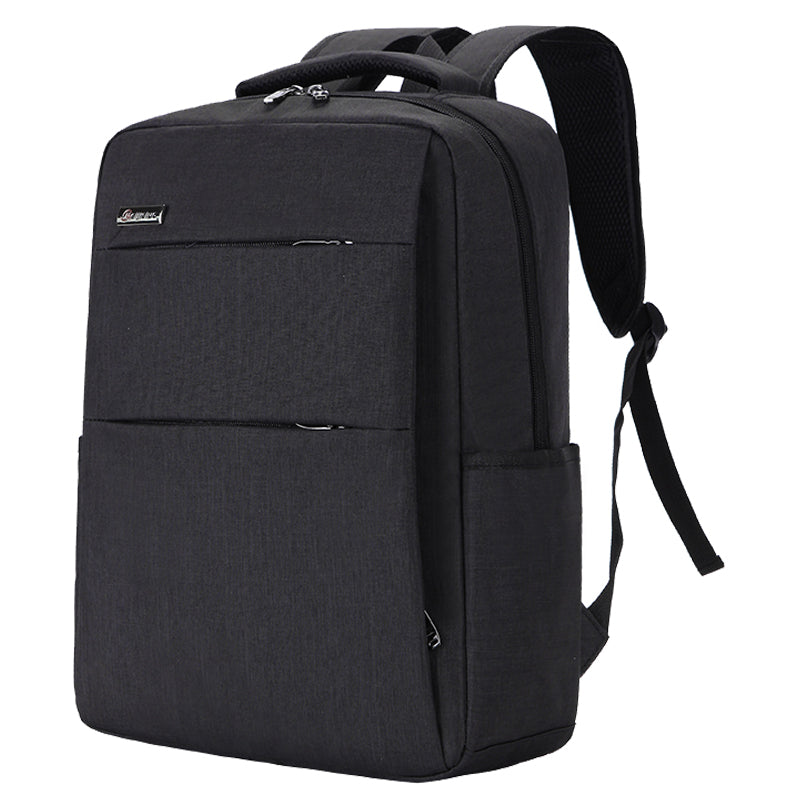 Waterproof shockproof rechargeable backpack laptop bag in black, front view