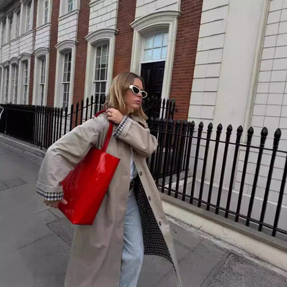 Women's khaki polo shirt trench coat, single-breasted design by My Store