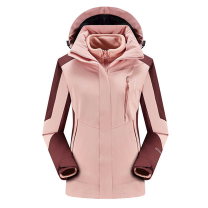 Plus-size two-piece windproof 3-in-1 outdoor jacket in layered design