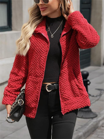 Women's padded fleece-lined zip-up jacket with pocket and lapel collar, My Store