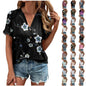 Floral V-Neck Blouse - Short Sleeve Summer Top for Women