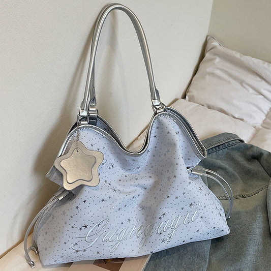 Star-print women's large-capacity tote bag handbag in a spacious shoulder-carry design
