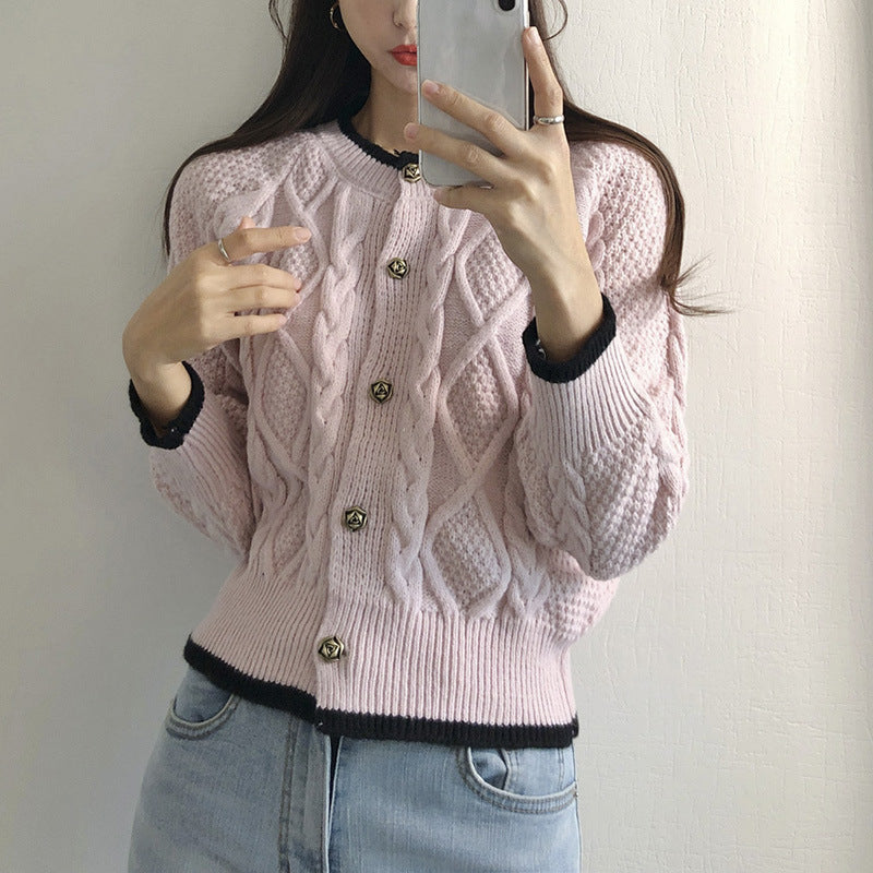 Color-block button-up knit cardigan sweater in sweet style by My Store