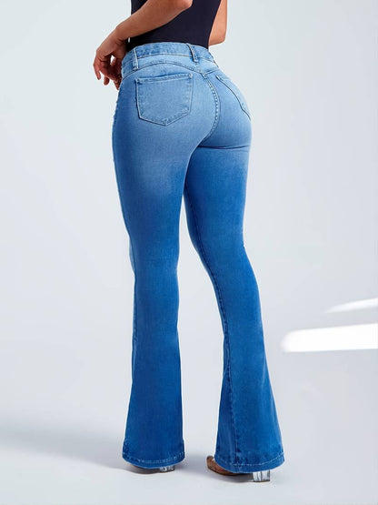 High-Rise Skinny Bell Bottoms Dark Wash Jean Pants