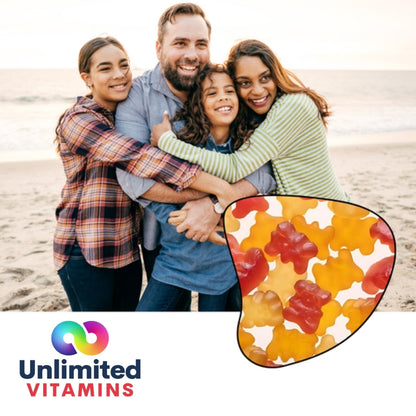Colorful multivitamin mix in corn-shaped candies by Your Label, showcasing vibrant flavors and bright packaging.
