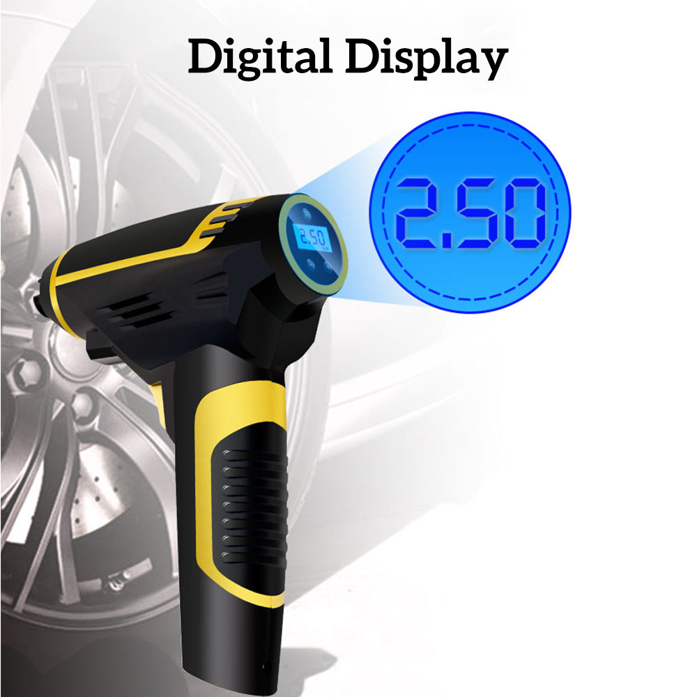 Car tire inflation pump with compact electric design and digital pressure display
