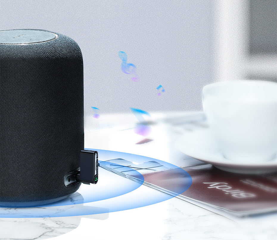 Black Car Bluetooth receiver with compact wireless audio adapter design