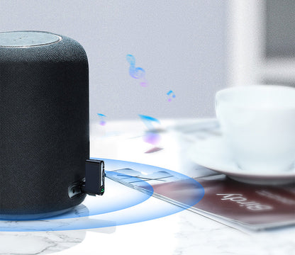 Black Car Bluetooth receiver with compact wireless audio adapter design