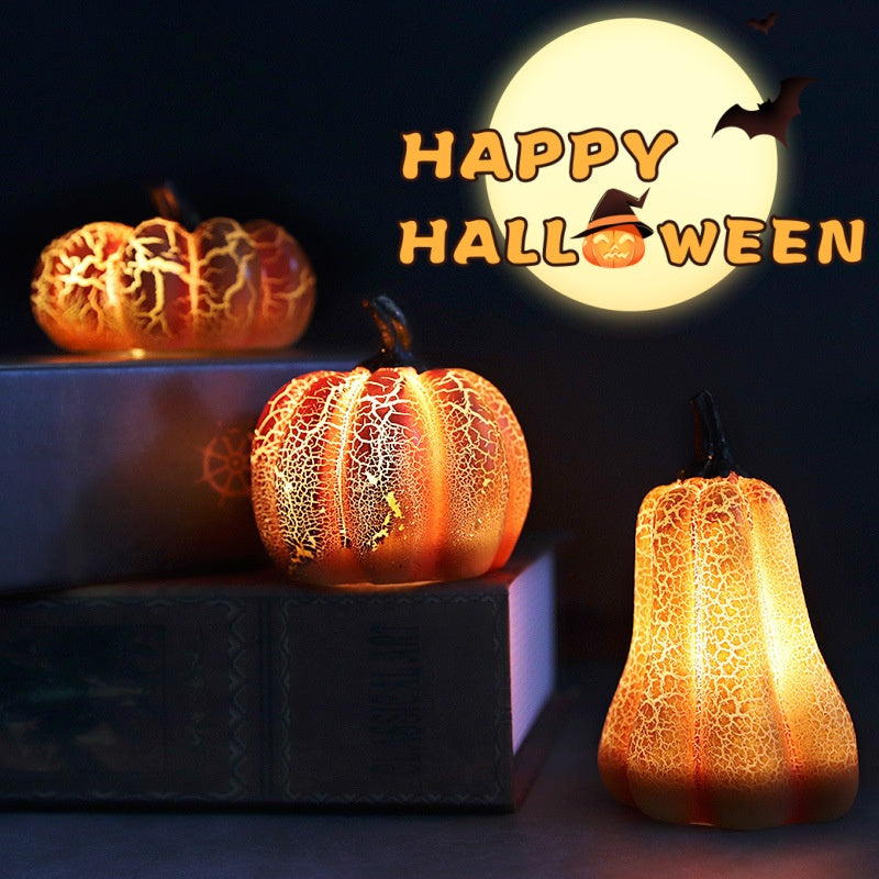 Halloween pumpkin lantern simulation pumpkin LED candle lamp resin luminous pumpkin, orange carved design