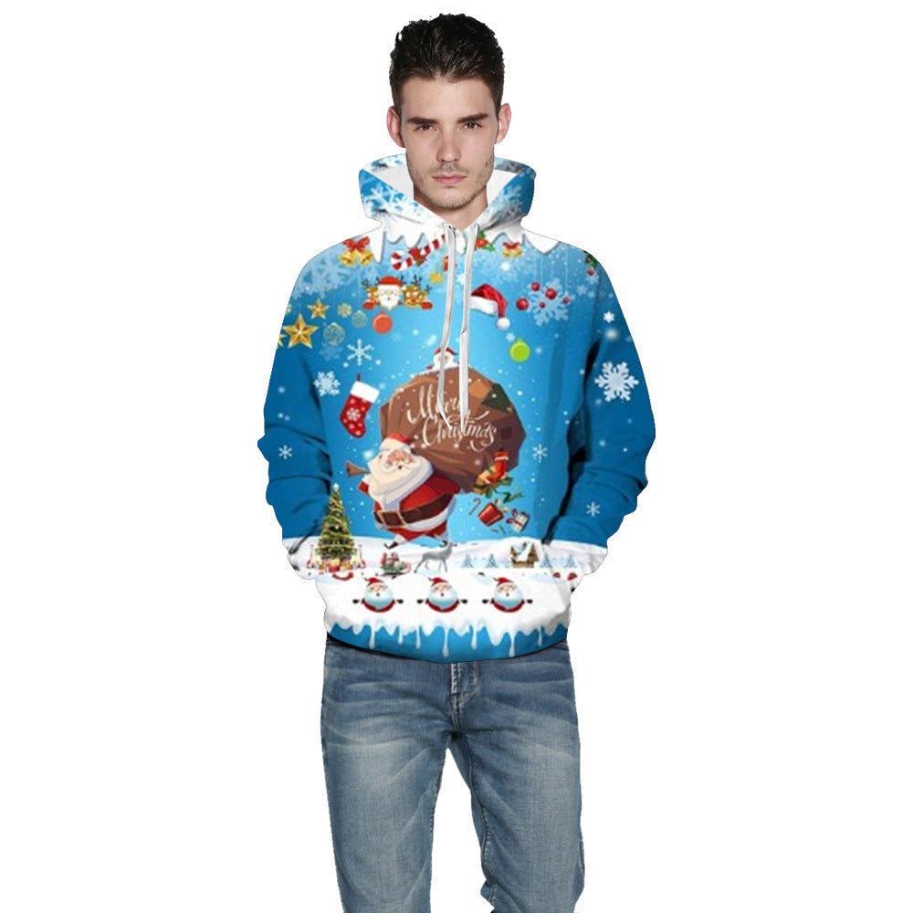 Christmas 3D digital printing pullover hoodie with festive graphic design